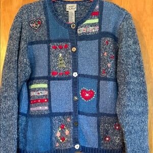 Vintage wool blend embellished Cottagecore Cardigan w/beading & embroidery